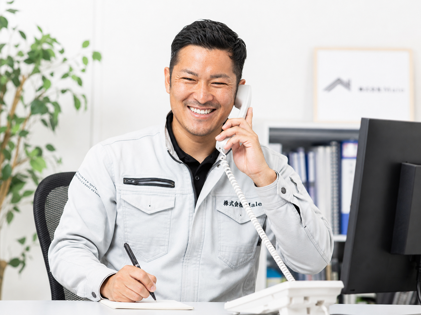 電話でお問い合わせを受ける株式会社Maleの職人